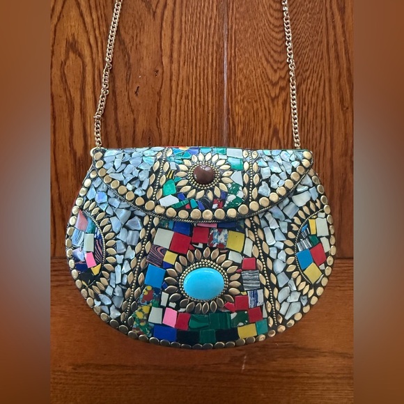 Ramla Handbags - 🆕 Ramla Artistic Multi - Color Mosaic Crossbody Bag with Gold Accents